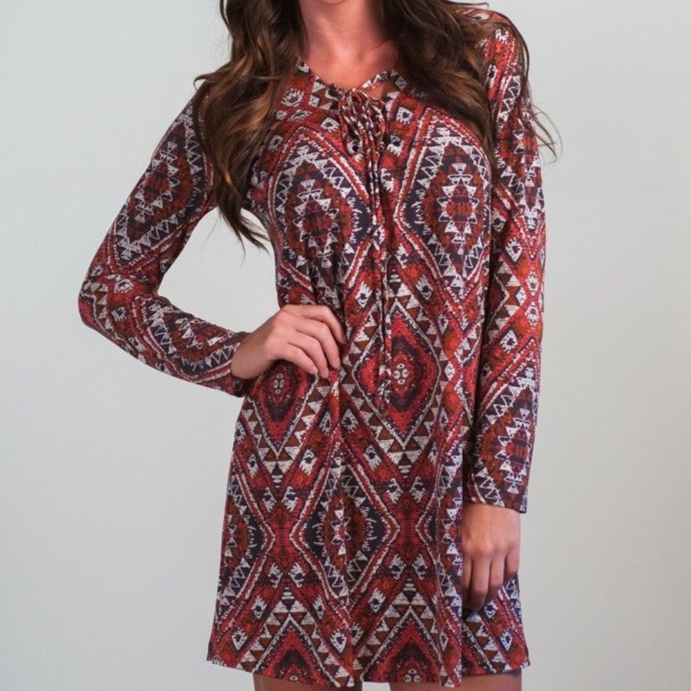 Veronica M Geometric Pattern Long Sleeved Dress